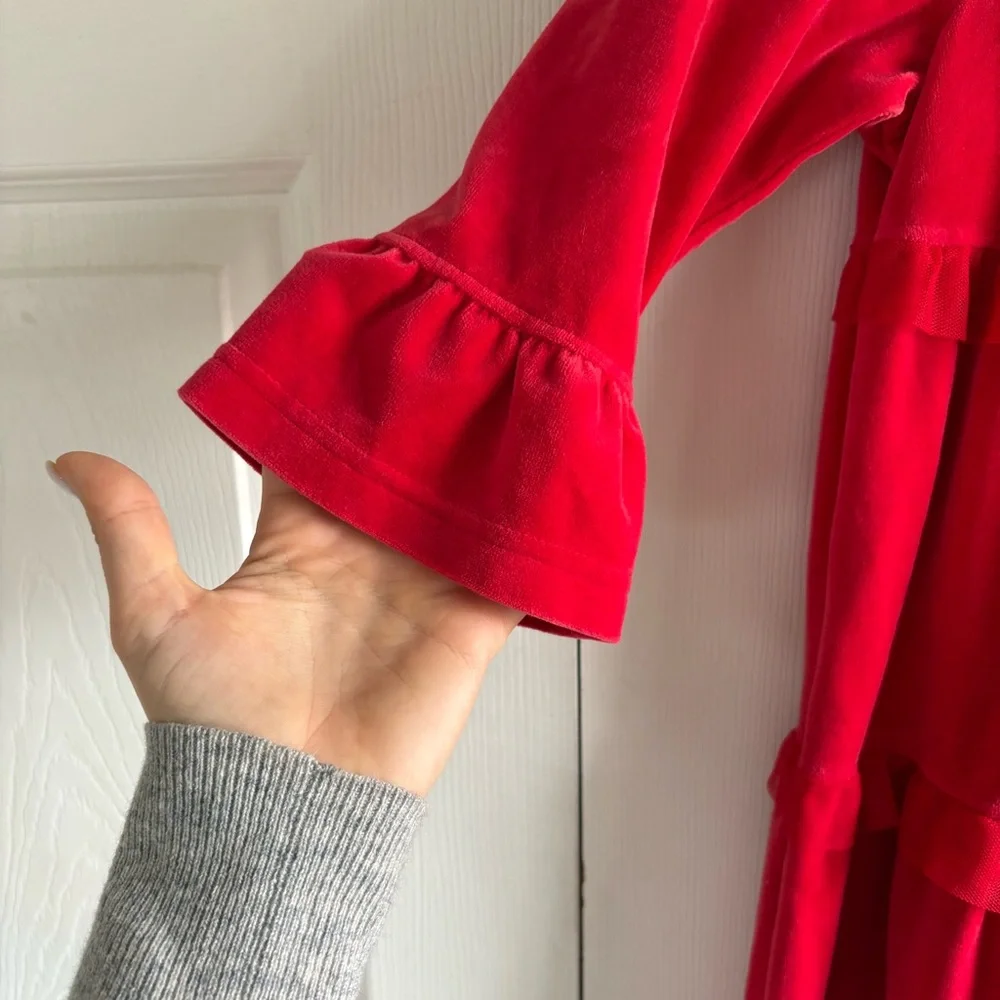 Hanna Andersson Velour Dress 130 8 Red Bell Sleeve Flutter Holiday Tulle Festive